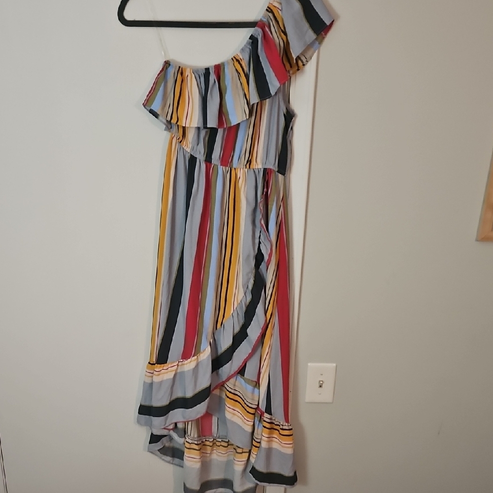 Entro Red and Blue Asymmetrical Ruffled Sundress